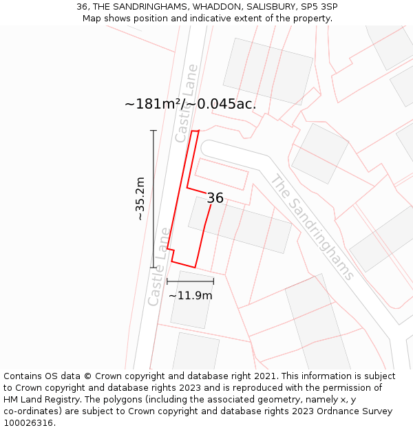 36, THE SANDRINGHAMS, WHADDON, SALISBURY, SP5 3SP: Plot and title map