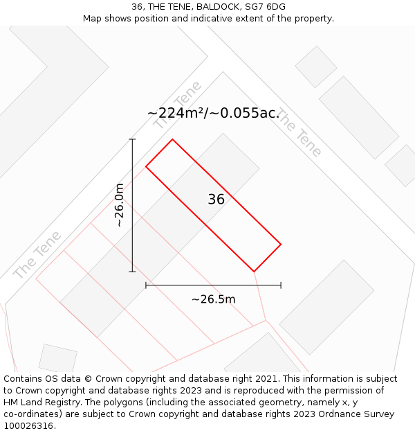 36, THE TENE, BALDOCK, SG7 6DG: Plot and title map