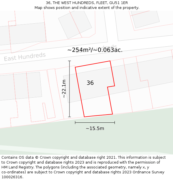 36, THE WEST HUNDREDS, FLEET, GU51 1ER: Plot and title map