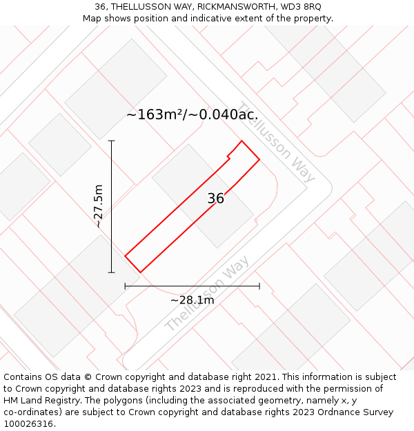 36, THELLUSSON WAY, RICKMANSWORTH, WD3 8RQ: Plot and title map