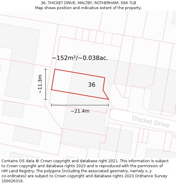36, THICKET DRIVE, MALTBY, ROTHERHAM, S66 7LB: Plot and title map
