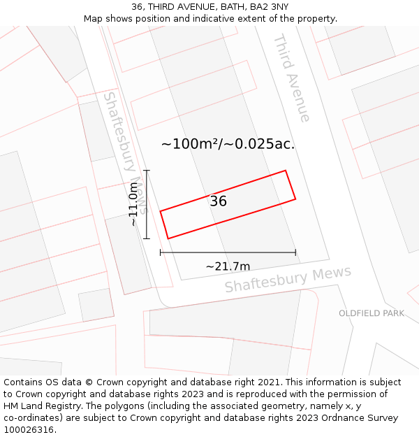 36, THIRD AVENUE, BATH, BA2 3NY: Plot and title map