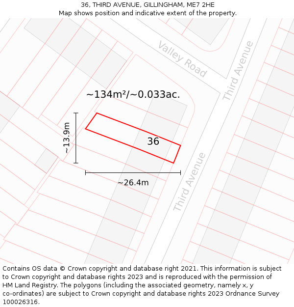 36, THIRD AVENUE, GILLINGHAM, ME7 2HE: Plot and title map