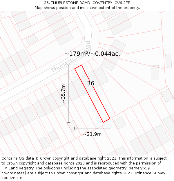 36, THURLESTONE ROAD, COVENTRY, CV6 2EB: Plot and title map