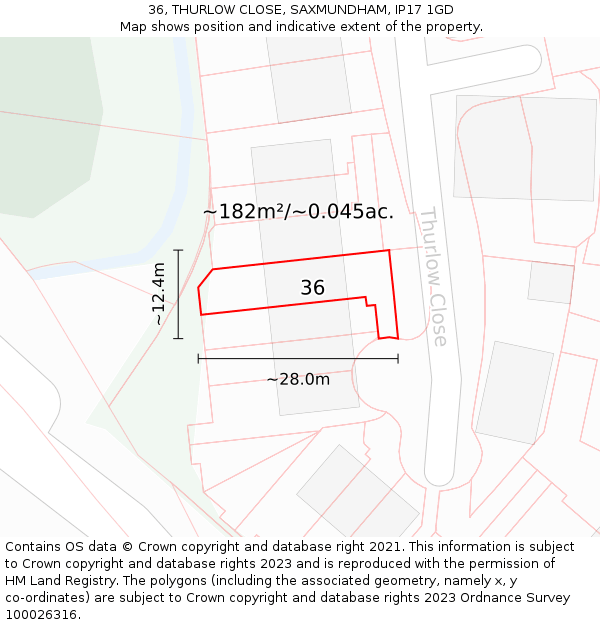 36, THURLOW CLOSE, SAXMUNDHAM, IP17 1GD: Plot and title map