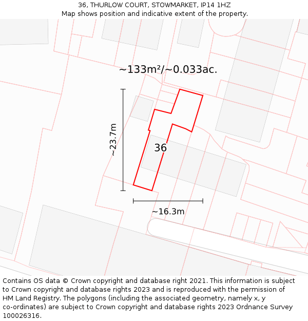 36, THURLOW COURT, STOWMARKET, IP14 1HZ: Plot and title map