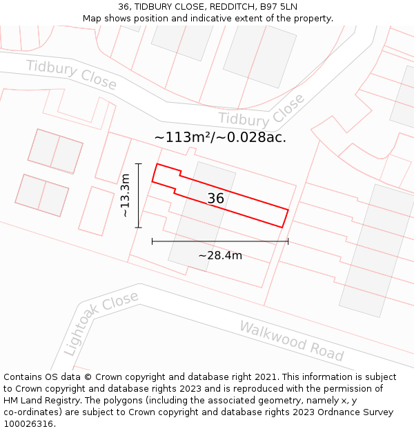36, TIDBURY CLOSE, REDDITCH, B97 5LN: Plot and title map