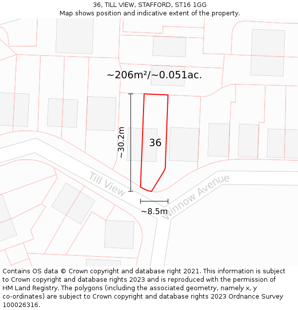36, TILL VIEW, STAFFORD, ST16 1GG: Plot and title map