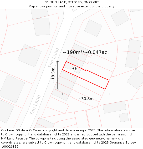 36, TILN LANE, RETFORD, DN22 6RT: Plot and title map