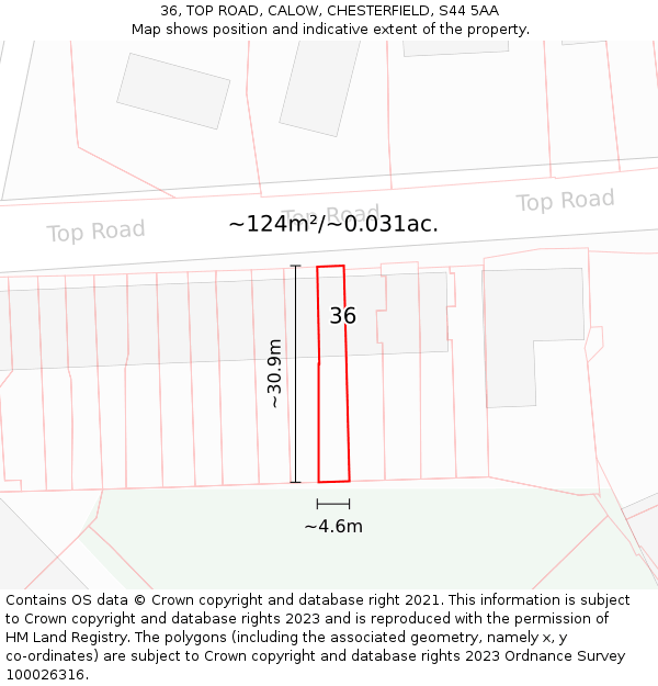 36, TOP ROAD, CALOW, CHESTERFIELD, S44 5AA: Plot and title map
