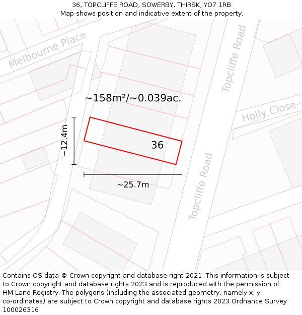 36, TOPCLIFFE ROAD, SOWERBY, THIRSK, YO7 1RB: Plot and title map