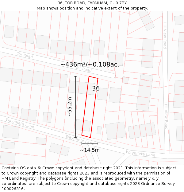 36, TOR ROAD, FARNHAM, GU9 7BY: Plot and title map
