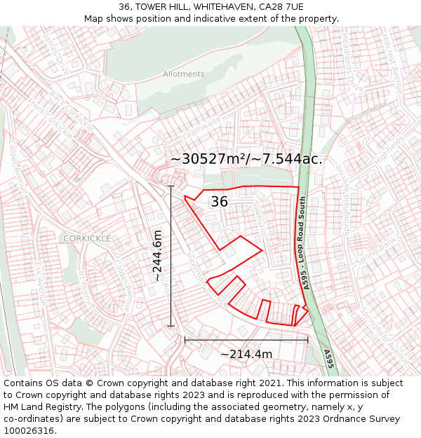 36, TOWER HILL, WHITEHAVEN, CA28 7UE: Plot and title map