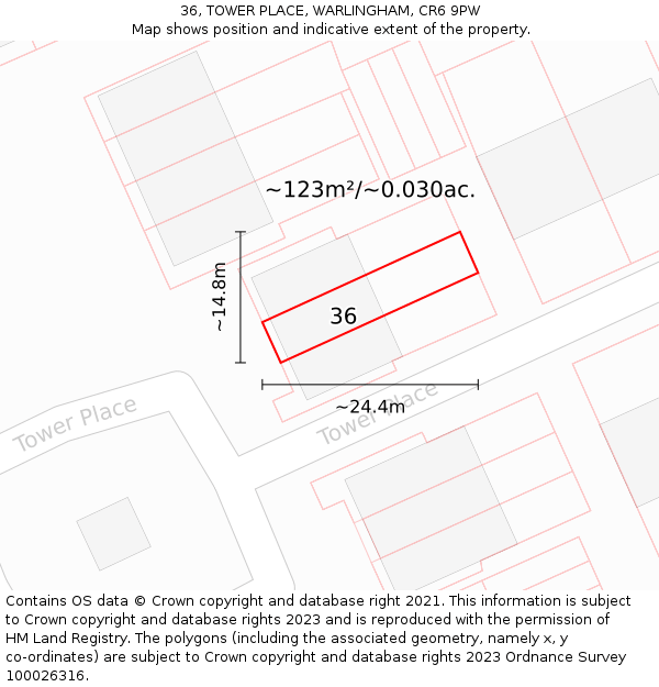 36, TOWER PLACE, WARLINGHAM, CR6 9PW: Plot and title map