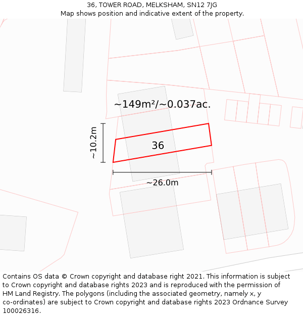 36, TOWER ROAD, MELKSHAM, SN12 7JG: Plot and title map