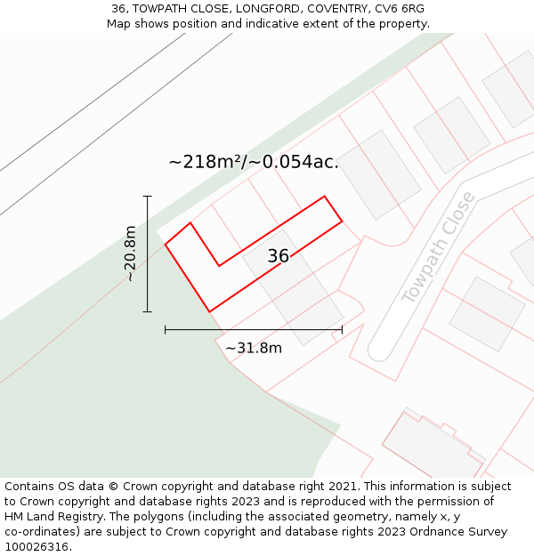 36, TOWPATH CLOSE, LONGFORD, COVENTRY, CV6 6RG: Plot and title map