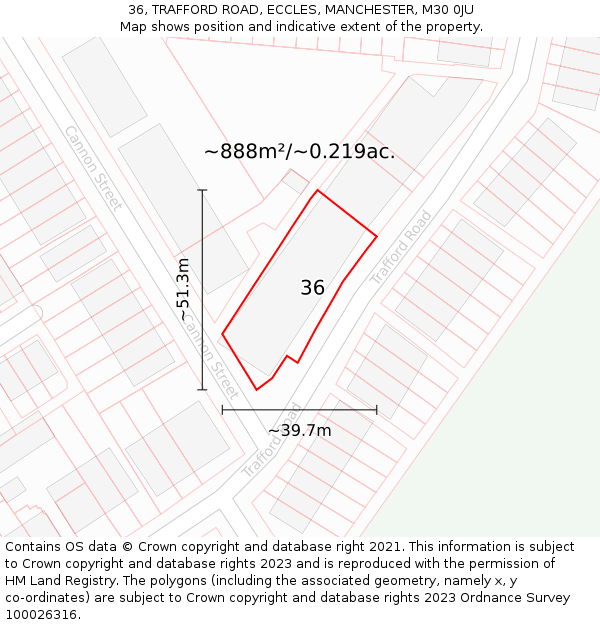 36, TRAFFORD ROAD, ECCLES, MANCHESTER, M30 0JU: Plot and title map