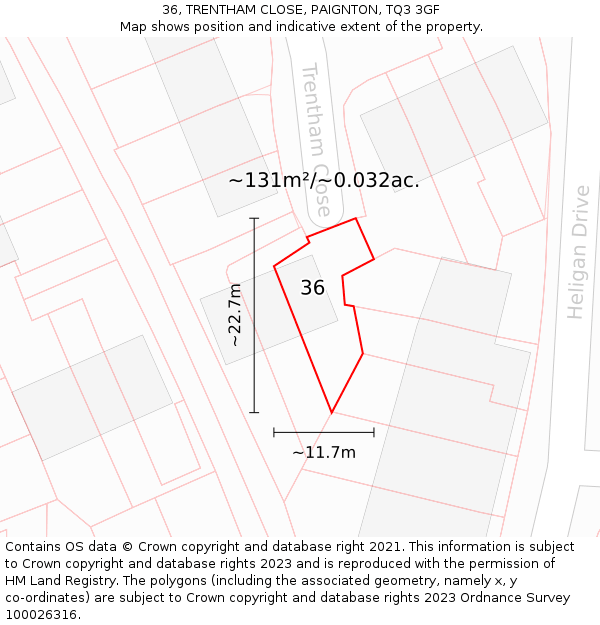 36, TRENTHAM CLOSE, PAIGNTON, TQ3 3GF: Plot and title map