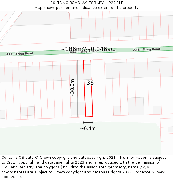 36, TRING ROAD, AYLESBURY, HP20 1LF: Plot and title map