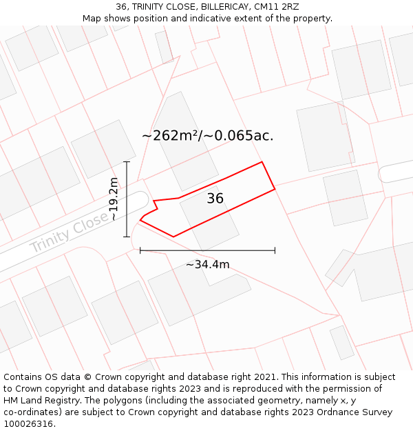 36, TRINITY CLOSE, BILLERICAY, CM11 2RZ: Plot and title map