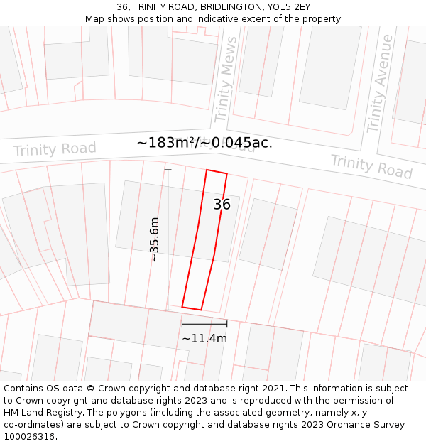 36, TRINITY ROAD, BRIDLINGTON, YO15 2EY: Plot and title map