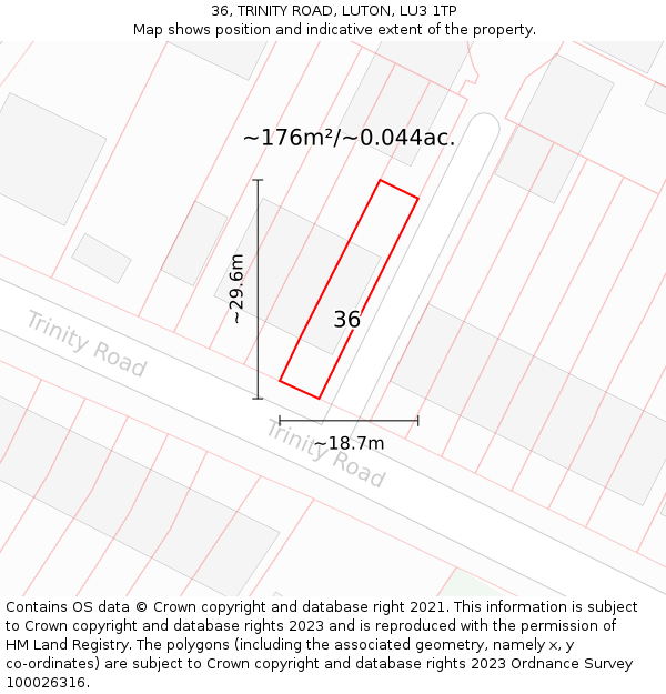36, TRINITY ROAD, LUTON, LU3 1TP: Plot and title map