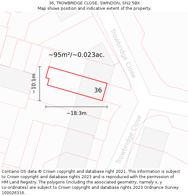 36, TROWBRIDGE CLOSE, SWINDON, SN2 5BX: Plot and title map