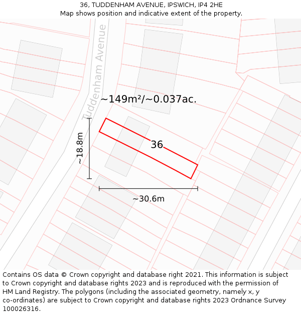 36, TUDDENHAM AVENUE, IPSWICH, IP4 2HE: Plot and title map