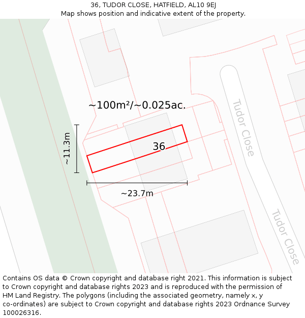 36, TUDOR CLOSE, HATFIELD, AL10 9EJ: Plot and title map
