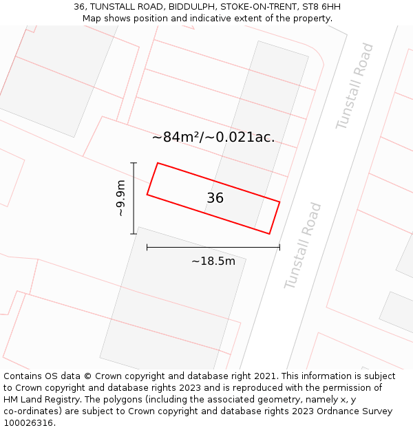36, TUNSTALL ROAD, BIDDULPH, STOKE-ON-TRENT, ST8 6HH: Plot and title map