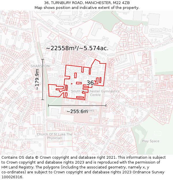 36, TURNBURY ROAD, MANCHESTER, M22 4ZB: Plot and title map