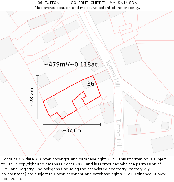 36, TUTTON HILL, COLERNE, CHIPPENHAM, SN14 8DN: Plot and title map