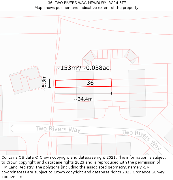 36, TWO RIVERS WAY, NEWBURY, RG14 5TE: Plot and title map