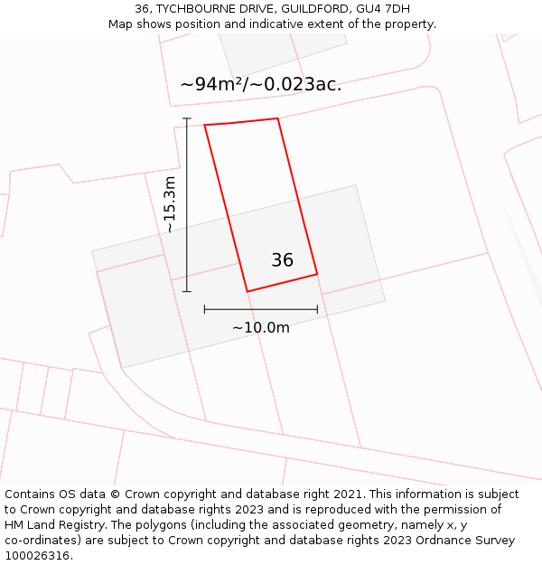 36, TYCHBOURNE DRIVE, GUILDFORD, GU4 7DH: Plot and title map