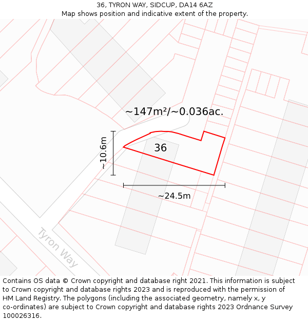 36, TYRON WAY, SIDCUP, DA14 6AZ: Plot and title map