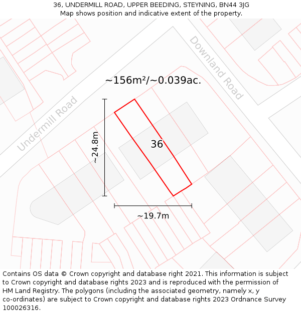 36, UNDERMILL ROAD, UPPER BEEDING, STEYNING, BN44 3JG: Plot and title map