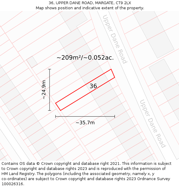 36, UPPER DANE ROAD, MARGATE, CT9 2LX: Plot and title map