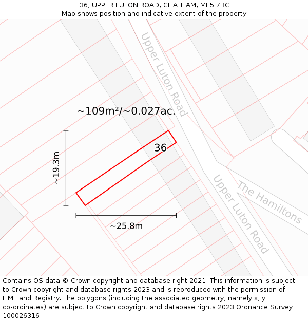 36, UPPER LUTON ROAD, CHATHAM, ME5 7BG: Plot and title map