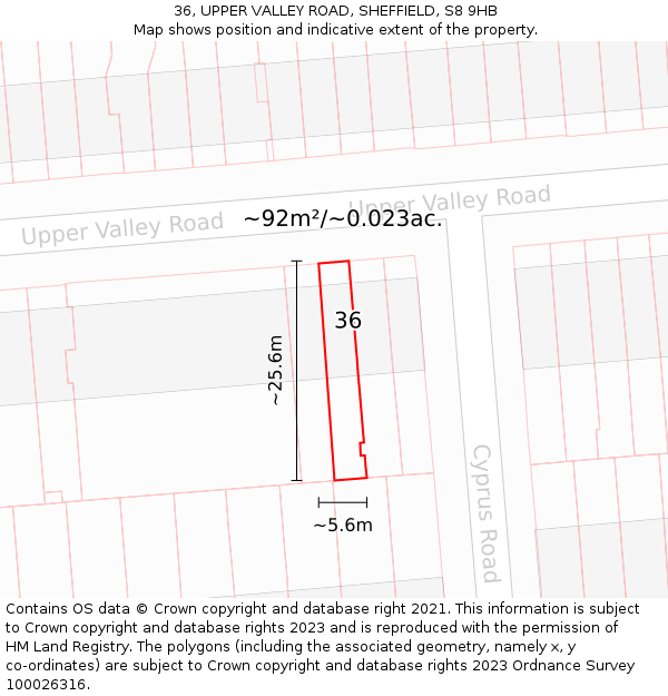 36, UPPER VALLEY ROAD, SHEFFIELD, S8 9HB: Plot and title map