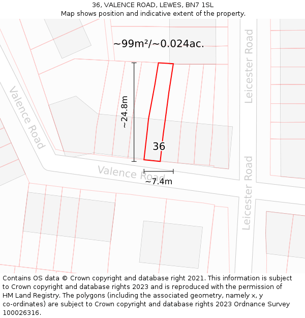 36, VALENCE ROAD, LEWES, BN7 1SL: Plot and title map