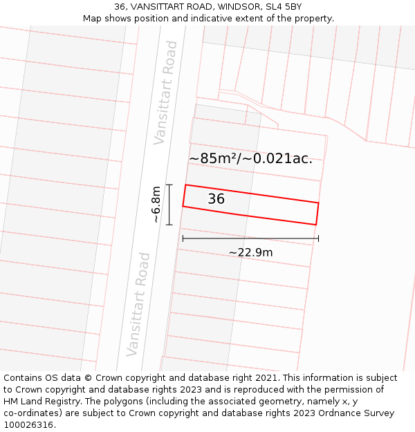 36, VANSITTART ROAD, WINDSOR, SL4 5BY: Plot and title map