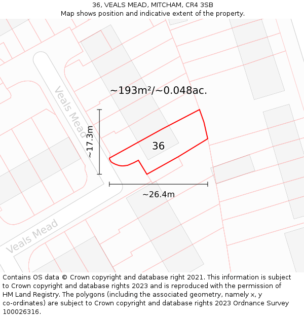 36, VEALS MEAD, MITCHAM, CR4 3SB: Plot and title map