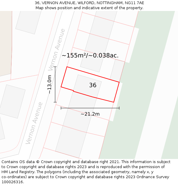 36, VERNON AVENUE, WILFORD, NOTTINGHAM, NG11 7AE: Plot and title map