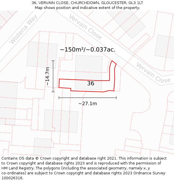 36, VERVAIN CLOSE, CHURCHDOWN, GLOUCESTER, GL3 1LT: Plot and title map