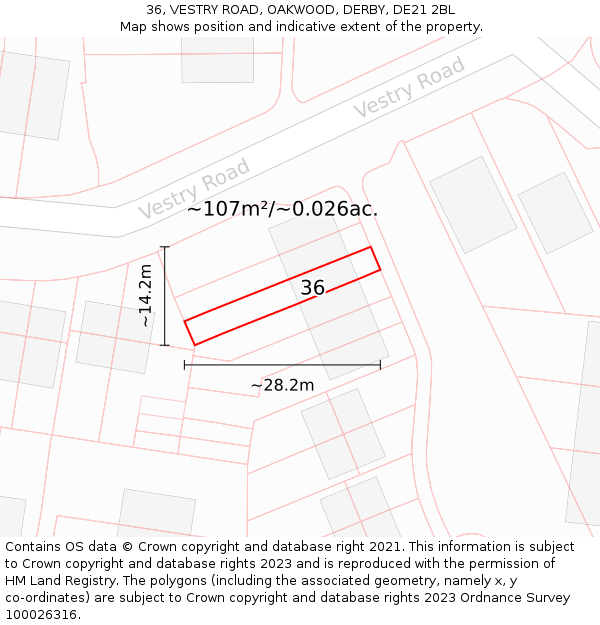 36, VESTRY ROAD, OAKWOOD, DERBY, DE21 2BL: Plot and title map