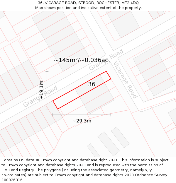 36, VICARAGE ROAD, STROOD, ROCHESTER, ME2 4DQ: Plot and title map