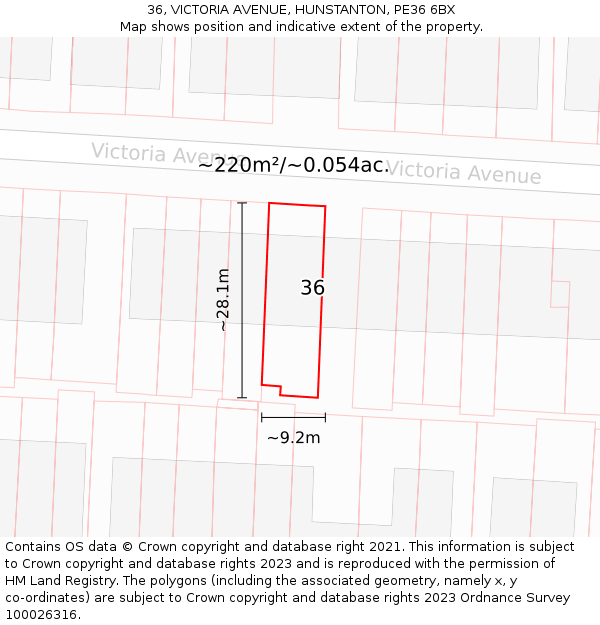 36, VICTORIA AVENUE, HUNSTANTON, PE36 6BX: Plot and title map