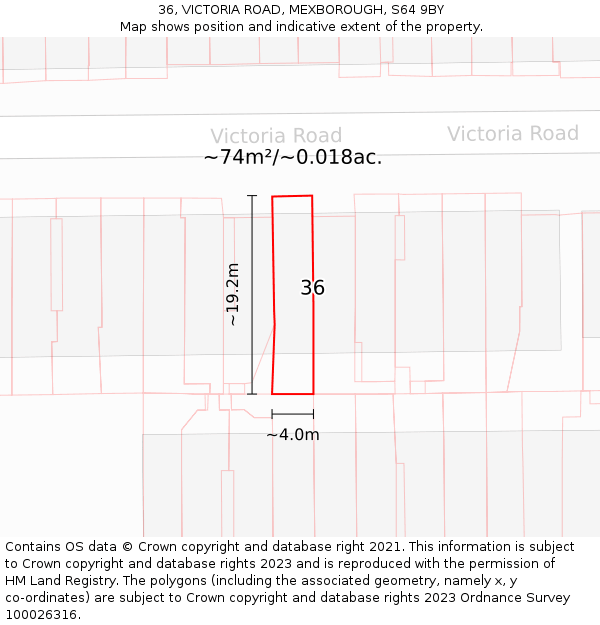 36, VICTORIA ROAD, MEXBOROUGH, S64 9BY: Plot and title map