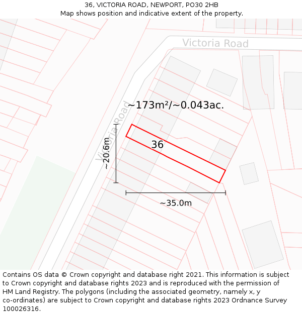36, VICTORIA ROAD, NEWPORT, PO30 2HB: Plot and title map