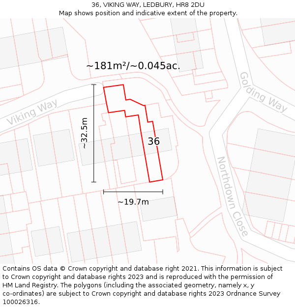 36, VIKING WAY, LEDBURY, HR8 2DU: Plot and title map
